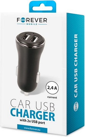 Forever CC-03 Car Charger 2.4A with Ports: 2xUSB with Cable Lightning Black Color
