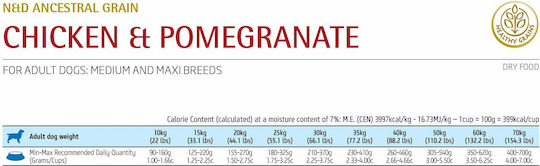 Farmina N&D Ancestral Grain Selection Medium & Maxi 15kg Dry Food with Few Grains for Adult Medium & Large Breed Dogs with Chicken and Pomegranate