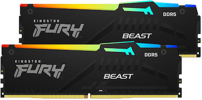 Kingston Fury Beast RGB 16GB DDR5 RAM με 2 Modules (2x8GB) και Ταχύτητα 6000 για Desktop