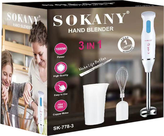Sokany SK-778-3 Ραβδομπλέντερ με Ανοξείδωτη Ράβδο 1000W Λευκό