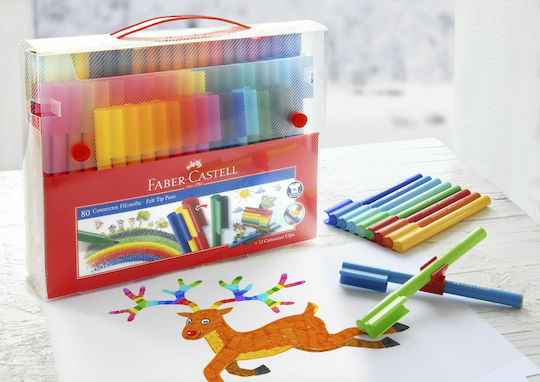 Faber-Castell Connector Felt-Tip Pens Μαρκαδόροι Ζωγραφικής Πλενόμενοι Σετ 80 χρώματα