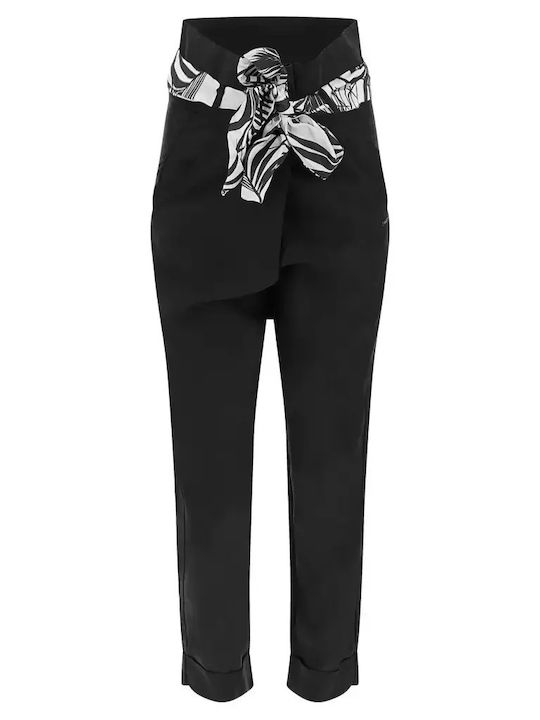 Vegetable Women's Fabric Capri Trousers Palazzo Fit Black