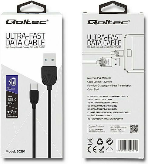 Qoltec Cablu USB 2.0 USB-C Masculin - USB-A Negru 1.2m 50391