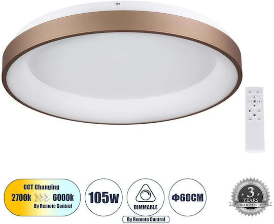 GloboStar Salem Ceiling Mount Light 60cm Brown with Integrated LED and Remote Control