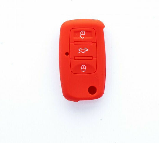 Silicone Car Key Cover Case Car Safety with 3 Buttons for Seat / Skoda / VW Red
