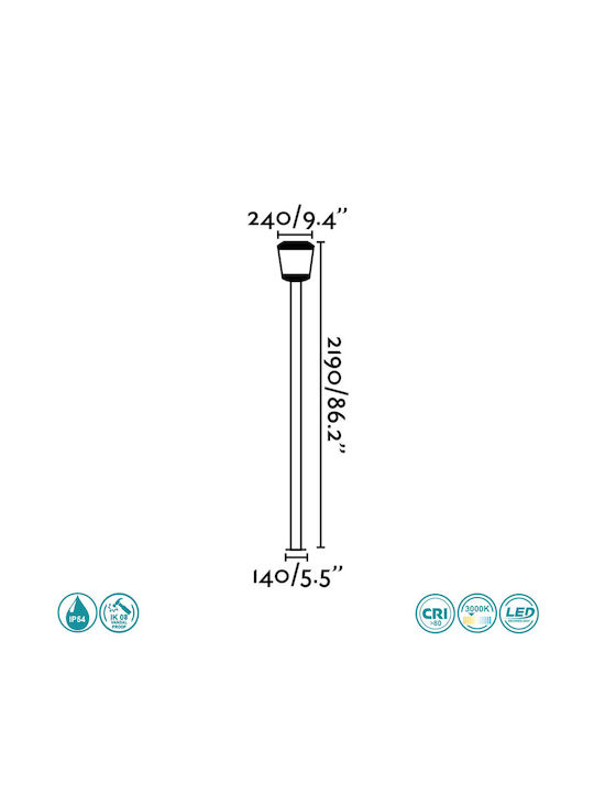 Faro Barcelona Plaza Post Outdoor Floor Lamp 24W with Warm White Light IP54 Black