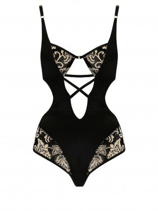 Casmir Lingerie Victoria Teddy Sexy Bodysuit with Lace Black