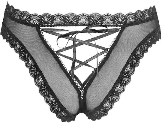 Cottelli Collection Briefs with Lacing Buttocks Женски Секси Слип Черен