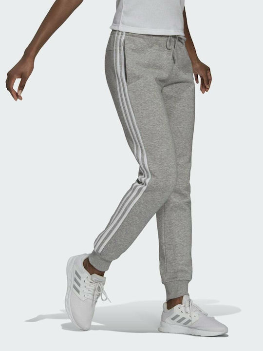 Essentials 3 Streifen Damen Jogginghose mit Lässig Fleece Mittleres Grau Heather / Weiß