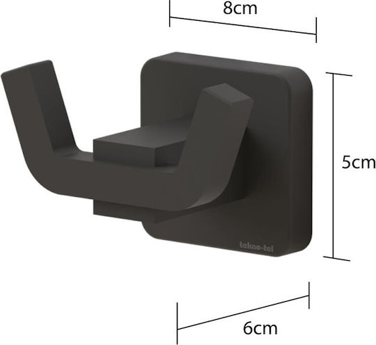 Tekno-Tel Άγκιστρο Μπάνιου Διπλό με Βίδες ​18x6cm Μαύρο