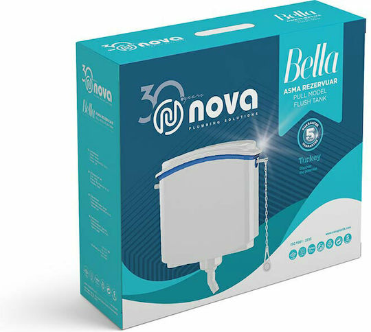 Nova Bella 4090 Wall Mounted Plastic High Pressure Rectangular Toilet Flush Tank White
