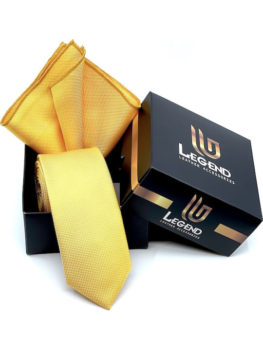 Legend Accessories Herren Krawatten Set Synthetisch,Polyester/Cotton/Leather Monochrom in Gelb Farbe