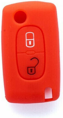 Θήκη Κλειδιού Car Safety από Σιλικόνη με 2 Κουμπιά για Citroen / Peugeot σε Κόκκινο Χρώμα