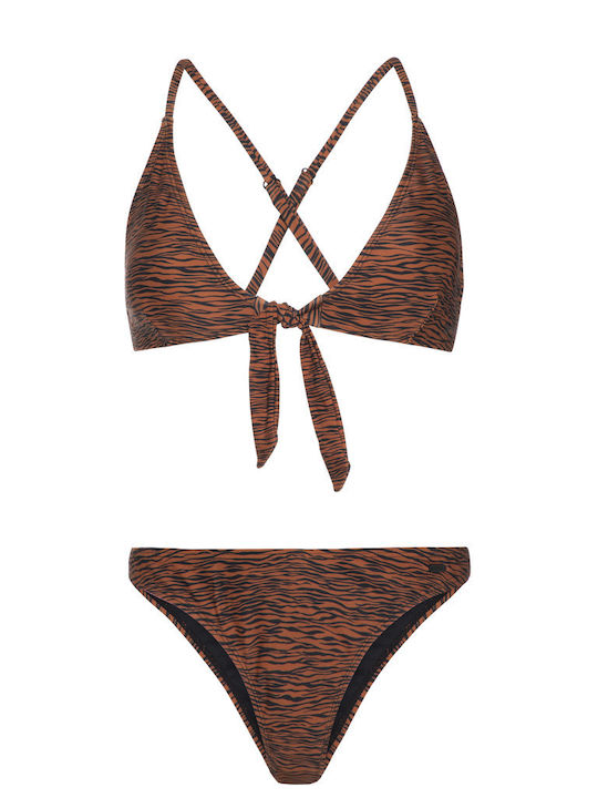 Set Bikini Τριγωνάκι με Αφαιρούμενη Ενίσχυση Animal Print Καφέ