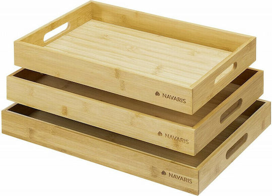 Navaris Bamboo Rectangular Serving Tray made of Bamboo with Handles in Beige Color 53446.03 1pcs