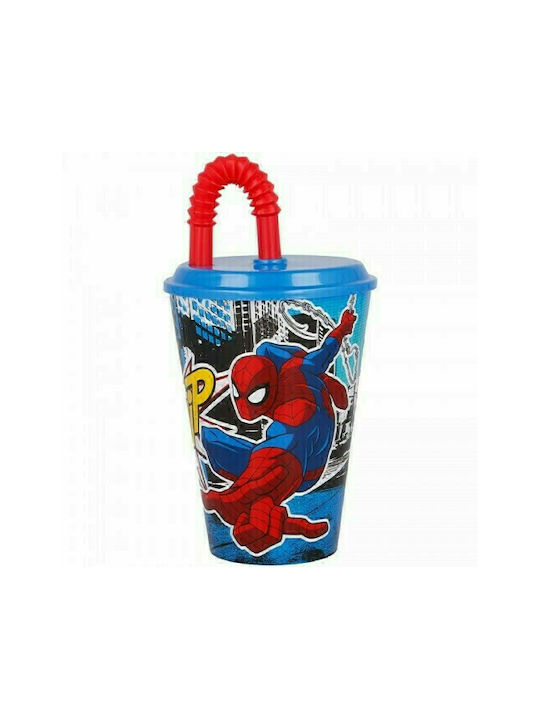 Group Operation Spiderman Glass Water made of Plastic with straw 430ml