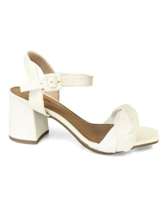 Piccadilly Anatomic Women's Sandals White with Chunky Medium Heel