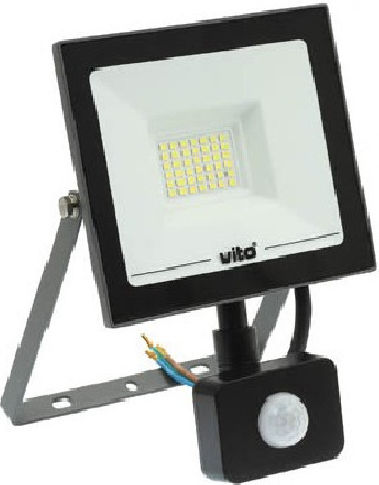 Vito Vito Στεγανός Προβολέας LED 30W Ψυχρό Λευκό 6000K με Αισθητήρα Κίνησης IP44