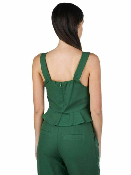 Moutaki pentru Femei de Vară Crop Top din Bumbac cu Bretele Verde