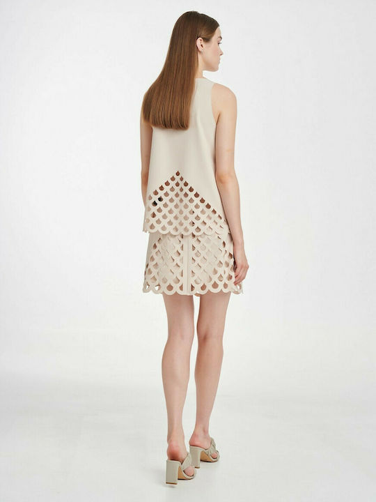 Cut Cuutur Mini Skirt in Beige color