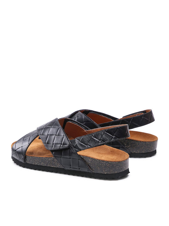 Leather Women's Flat Sandals Anatomic in Black Color