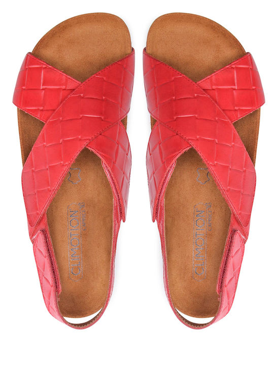 Leather Women's Flat Sandals Anatomic in Red Color