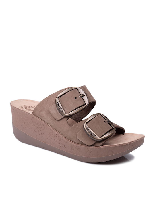 Helena Anatomic Women's Leather Platform Wedge Sandals Brown