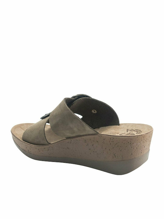 Helena Anatomic Women's Leather Platform Wedge Sandals Brown