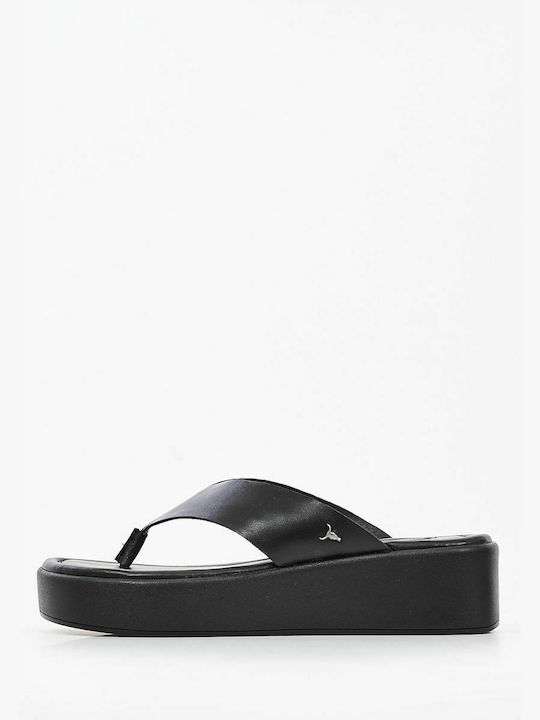 Sinful Women's Leather Platform Wedge Sandals Black