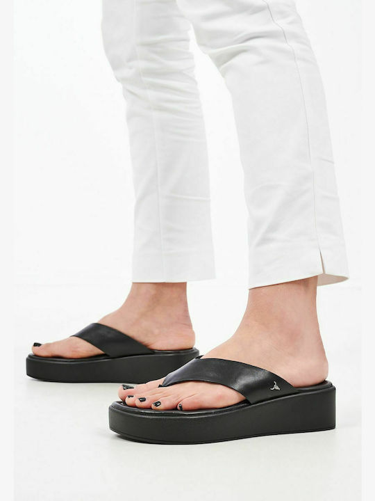 Sinful Women's Leather Platform Wedge Sandals Black