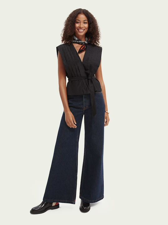 Women's Summer Blouse Cotton Sleeveless with V Neckline Black
