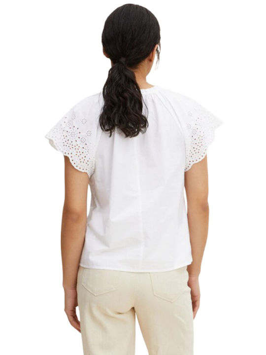 Tom Tailor Women's Summer Blouse Cotton Short Sleeve White