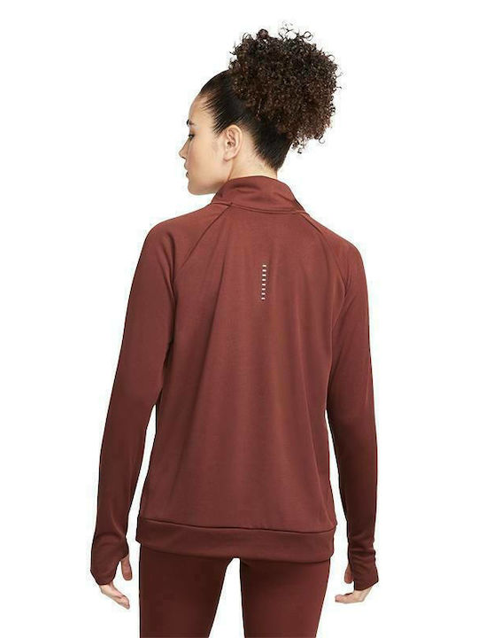 Nike Swoosh 1/4 Zip Women's Athletic Blouse Long Sleeve with Zipper Bronze Eclipse