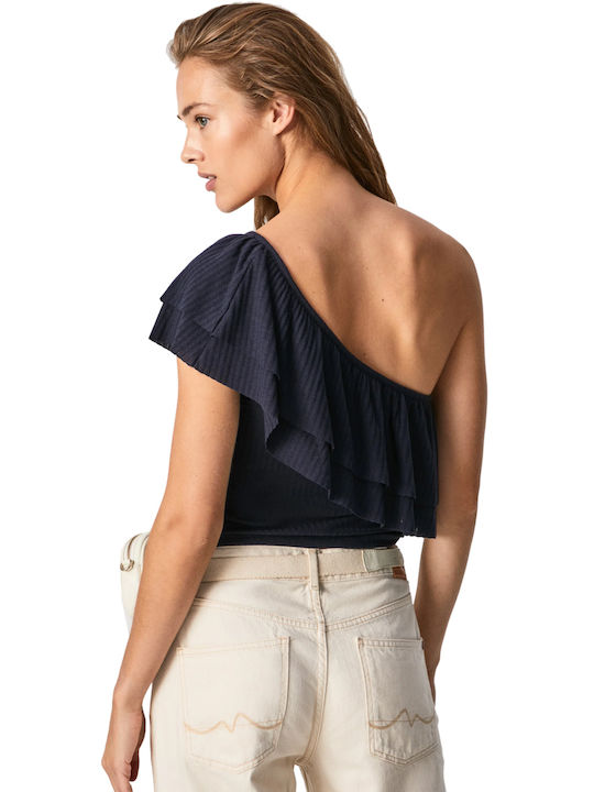 Pepe Jeans Baris Women's Summer Crop Top with One Shoulder Airforce Blue