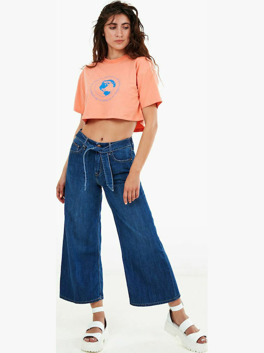 Women's Summer Crop Top Cotton Short Sleeve Orange
