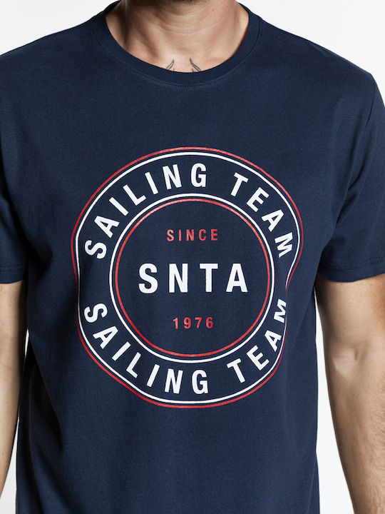 Snta T-Shirt mit Segelteam im Kreisdruck - Blau-Marine