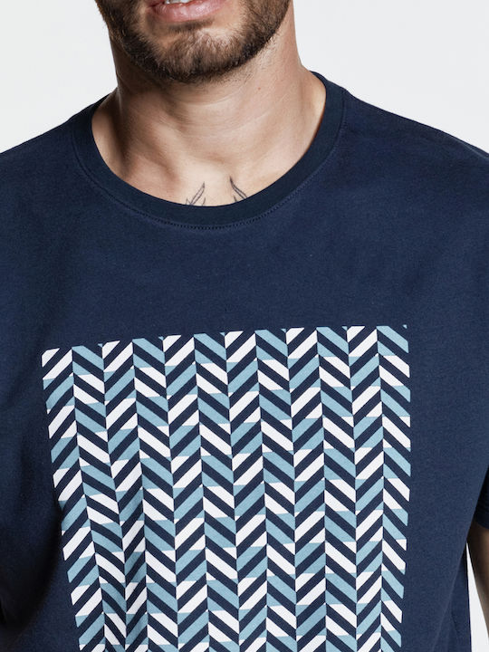 Snta T-shirt with Mosaic Print - Blue Navy