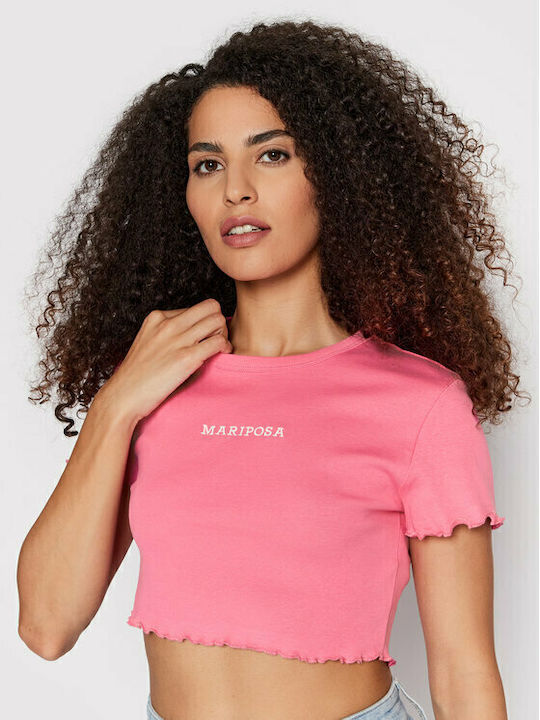 Damen Sommer Crop Top Baumwolle Kurzarm Ibis Rose