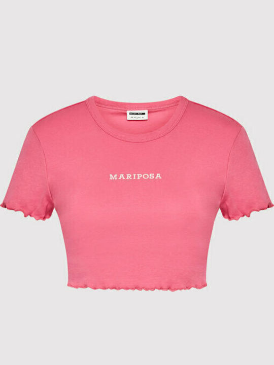 Damen Sommer Crop Top Baumwolle Kurzarm Ibis Rose