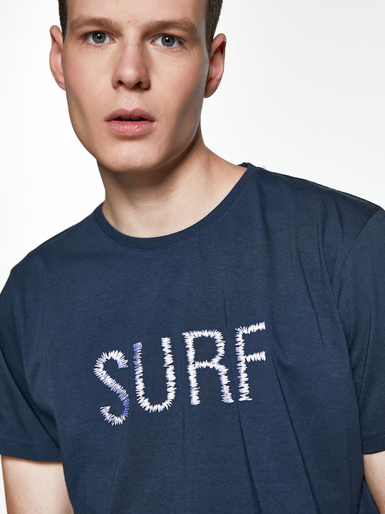 Snta T-shirt with Surf Embroidery - Dark Blue