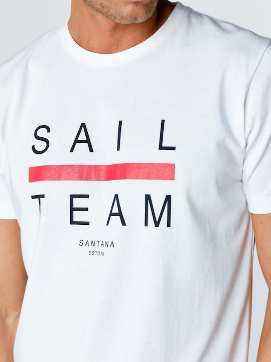 Tricou Snta cu imprimeu Sail Team - Alb