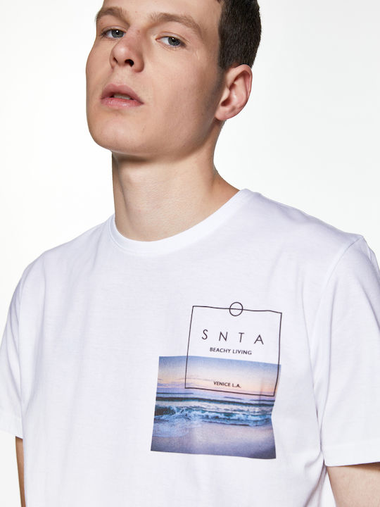 Snta T-shirt with Beach Living print - White