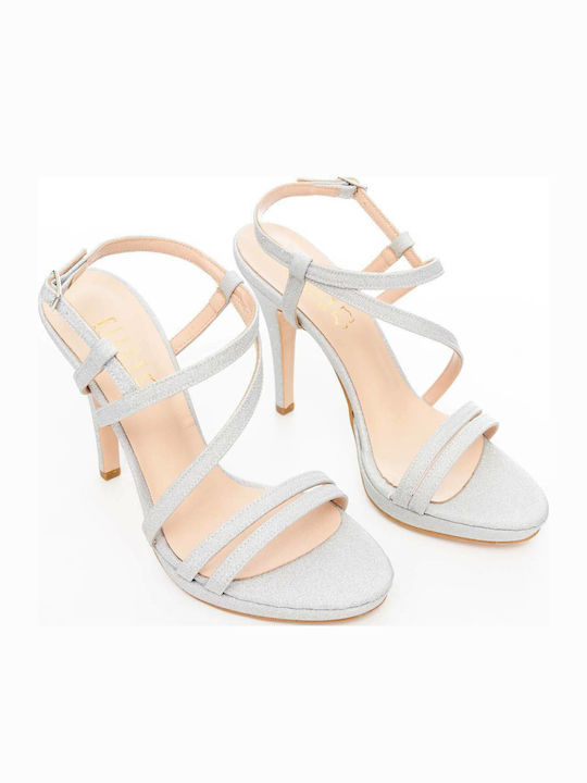 Stoff Sandalen Silber