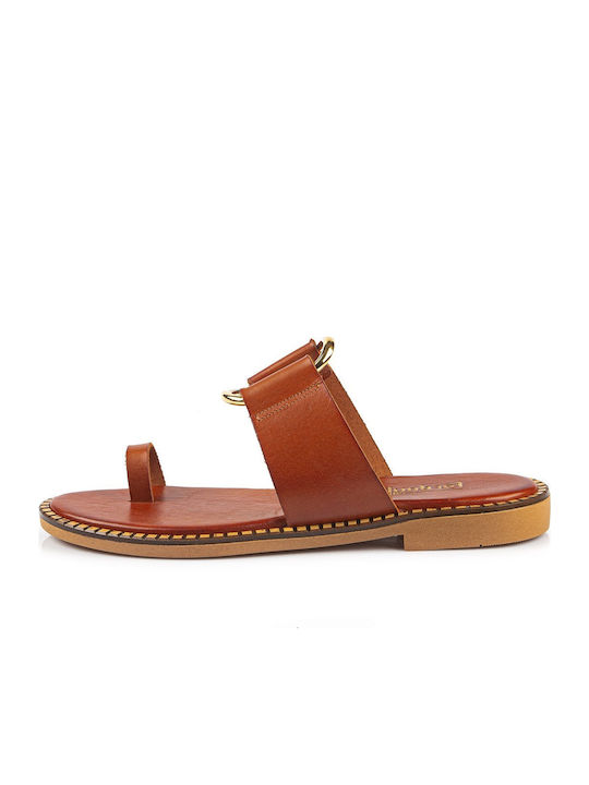 Leather Women's Flat Sandals in Brown Color