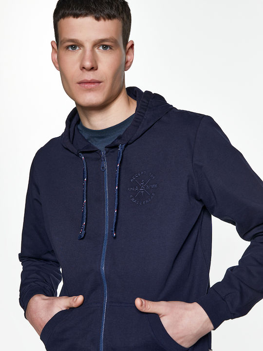 Snta Hooded Sweater Jacket with Hood & Embroidery - Blue Navy