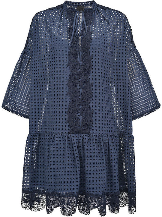 Pinko Sosia Broderie Anglaise Summer Midi Dress Navy Blue