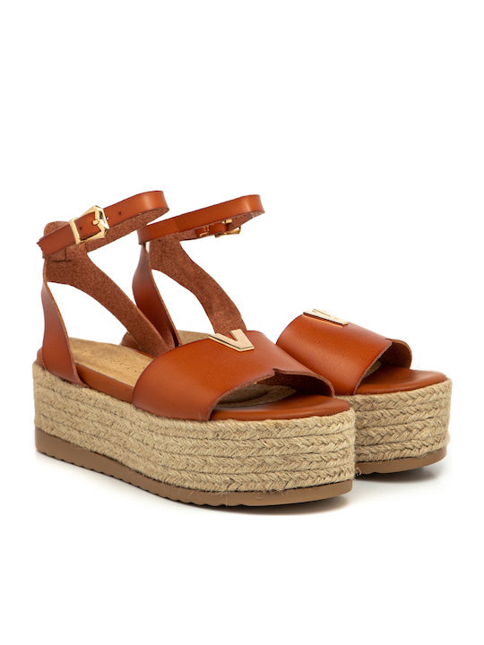 Women's Flat Sandals with Strap Flatforms in Tabac Brown Color