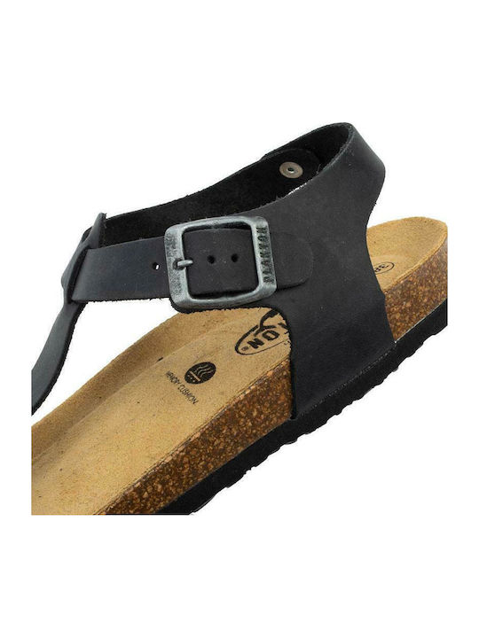 Leather Women's Flat Sandals Anatomic with Strap in Black Color