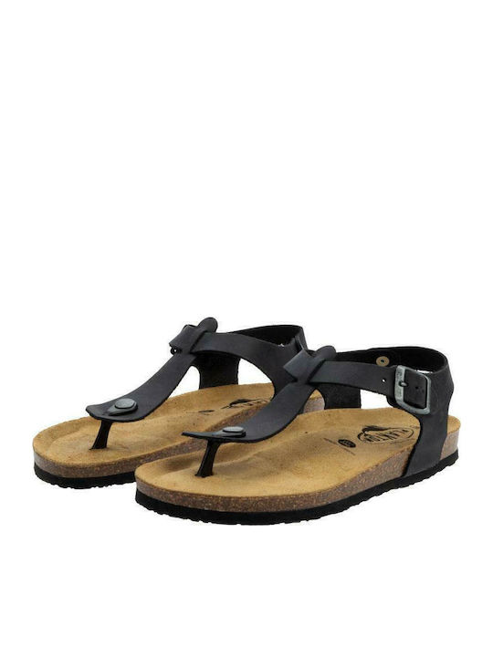 Leather Women's Flat Sandals Anatomic with Strap in Black Color