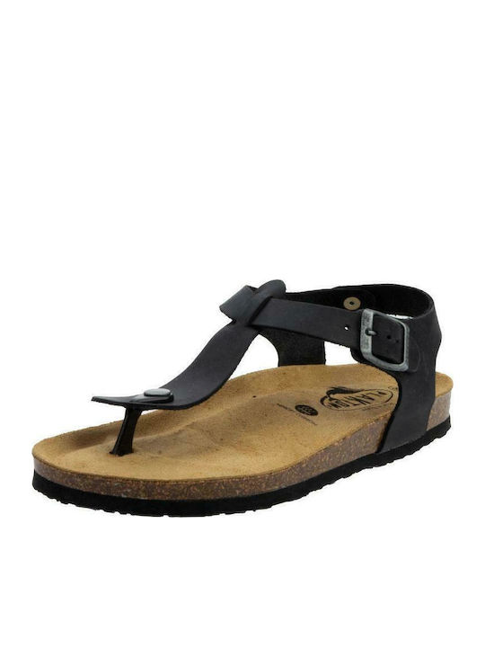 Leather Women's Flat Sandals Anatomic with Strap in Black Color